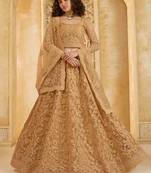Spellbinding Golden Cording & Thread Embroidered With Stone Work Net With Silk Inner Lehenga Choli For Wedding