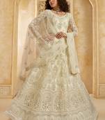 Off-White Cording & Thread Embroidered With Stone Work Net With Silk Inner Lehenga Choli For Bride