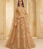 Spellbinding Golden Cording & Thread Embroidered With Stone Work Net With Silk Inner Lehenga Choli For Wedding