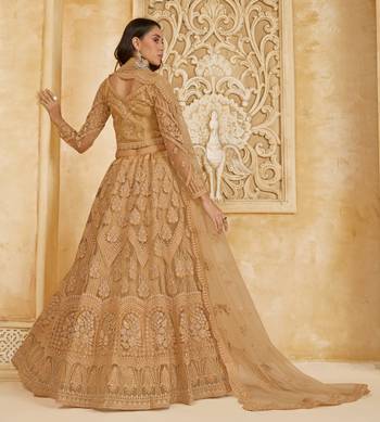 Spellbinding Golden Cording & Thread Embroidered With Stone Work Net With Silk Inner Lehenga Choli For Wedding 4
