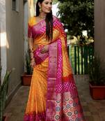 Dark-yellow Bandhej Silk Saree,Minakari Weaving Butta Saree