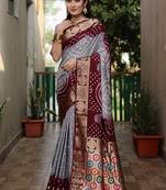 Gery Bandhej Silk Saree,Minakari Weaving Butta Saree