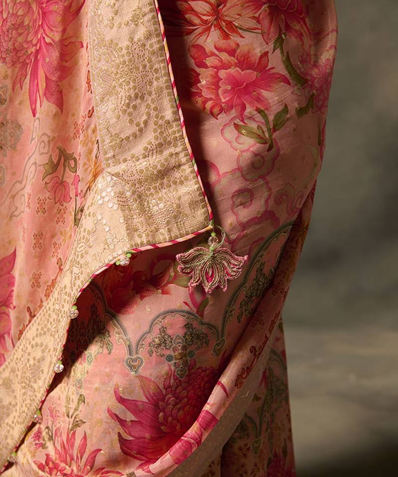 Soma saree - pink- With An Unstitched Blouse Piece