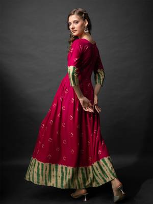 Pink rayon fabric beautiful designer printed with hand work long kurti 2
