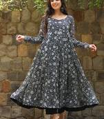 Black beautiful designer floral printed long gown for partywear looks