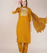Mustard cotton blend sophisticated partywear suit for girlie looks