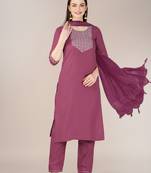 Wine cotton blend sophisticated partywear suit for girlie looks