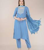 Sky blue cotton blend sophisticated partywear suit for girlie looks