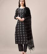 Black rayon fabric designer printed readymade suits with smart embroidery work