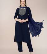 Navy blue cotton blend sophisticated partywear suit for girlie looks