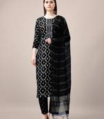 Black rayon fabric designer printed readymade suits with smart embroidery work