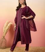 Maroon beautiful woven silk readymade suit with festive thread embroidery work