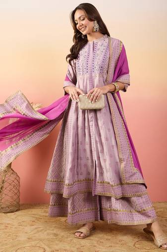 Purple rich looks hand woven readymade dress with sophisticated embroidery work