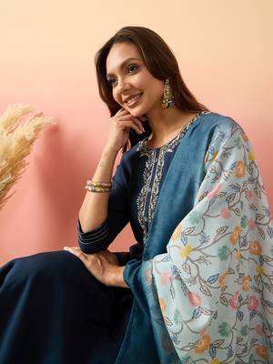 Blue rich looks hand woven readymade dress with sophisticated embroidery work 2
