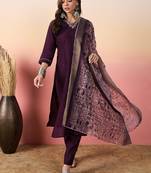 Purple rich looks hand woven readymade dress with sophisticated embroidery work