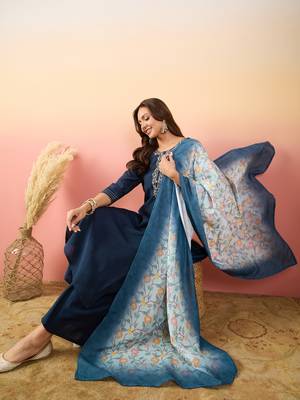 Blue rich looks hand woven readymade dress with sophisticated embroidery work 4