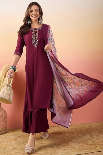 Maroon rich looks hand woven readymade dress with sophisticated embroidery work