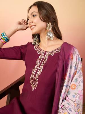 Maroon rich looks hand woven readymade dress with sophisticated embroidery work 2