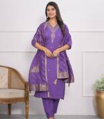 Lavender viscoce silk fabric designer embroidery work salwar kameez for ceremonial looks