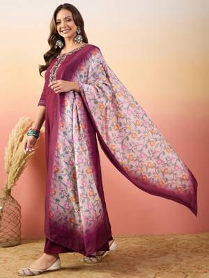Maroon rich looks hand woven readymade dress with sophisticated embroidery work 3