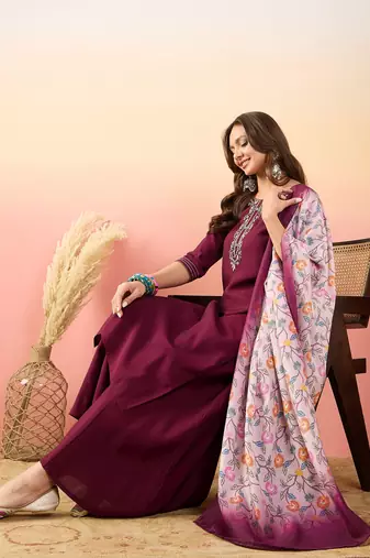 Maroon rich looks hand woven readymade dress with sophisticated embroidery work