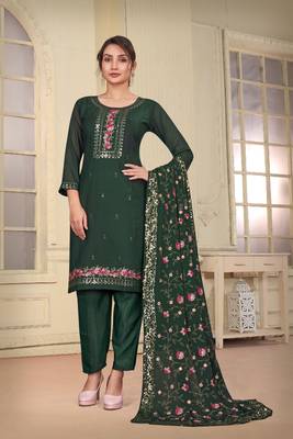 Green beautiful embroidered georgette fabric salwar suit 1