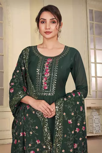 Green beautiful embroidered georgette fabric salwar suit