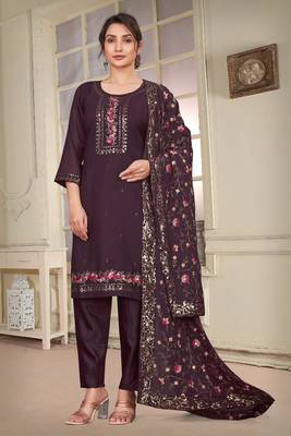 Brown beautiful embroidered georgette fabric salwar suit 1