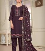 Brown beautiful embroidered georgette fabric salwar suit