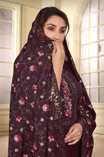 Brown beautiful embroidered georgette fabric salwar suit
