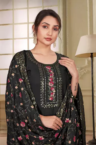 Black beautiful embroidered georgette fabric salwar suit