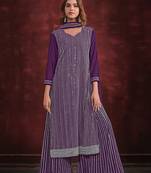 Purple beautiful embroidery zarkan stone work wedding sharara dress