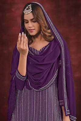 Purple beautiful embroidery zarkan stone work wedding sharara dress 2