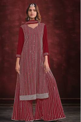 Maroon beautiful embroidery zarkan stone work wedding sharara dress 1