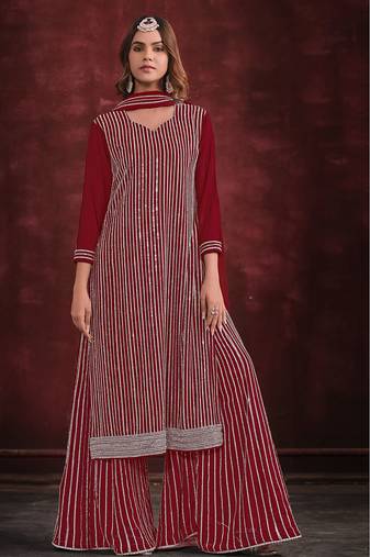 Maroon beautiful designer embroidery zarkan stone work wedding sharara dress