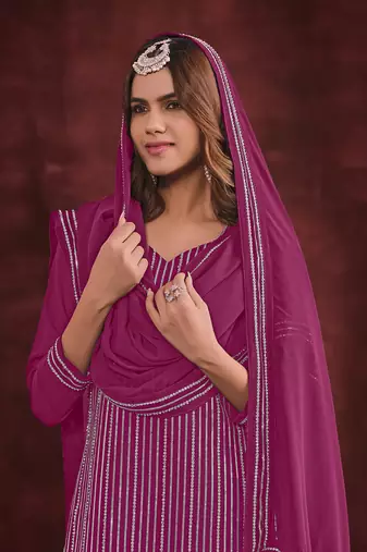 Pink beautiful embroidery zarkan stone work wedding sharara dress