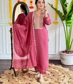 Beautiful burgundy viscosee chanderi fabric graceful embroidered readymade suit