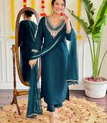 Beautiful blue viscosee chanderi fabric graceful embroidered readymade suit