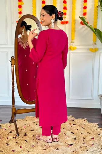 Beautiful pink viscosee chanderi fabric graceful embroidered readymade suit