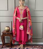 Beautiful pink silk viscosee fabric graceful embroidered readymade suit