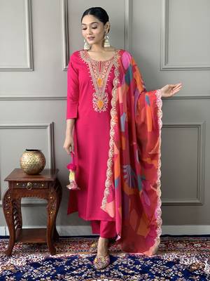 Beautiful pink silk viscosee fabric graceful embroidered readymade suit 3