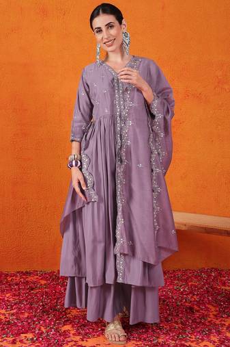 Purple beautiful partywear readymade salwar kameez
