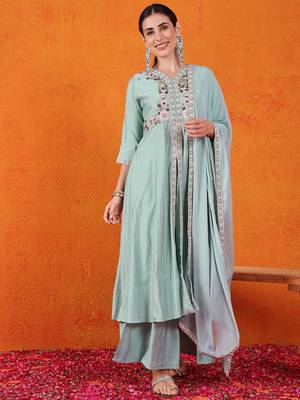 Sky blue beautiful partywear readymade salwar kameez 1