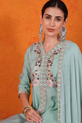 Sky blue beautiful partywear readymade salwar kameez