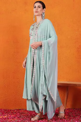 Sky blue beautiful partywear readymade salwar kameez