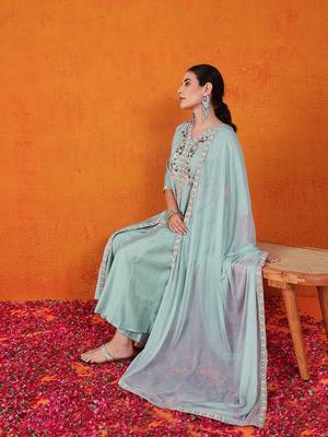 Sky blue beautiful partywear readymade salwar kameez 4