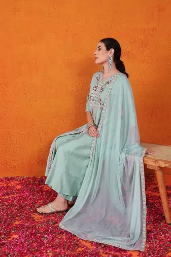 Sky blue beautiful partywear readymade salwar kameez