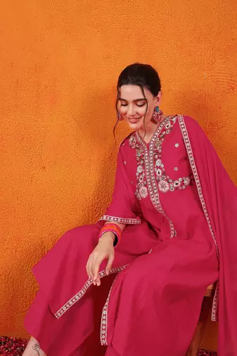 Pink beautiful partywear readymade salwar kameez