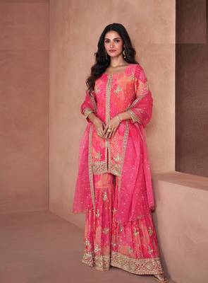 Pink beautiful partywear palazzo dress - free size stitch 1