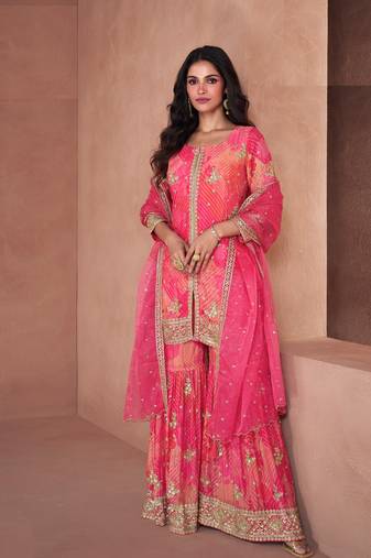 Pink beautiful partywear palazzo dress - free size stitch